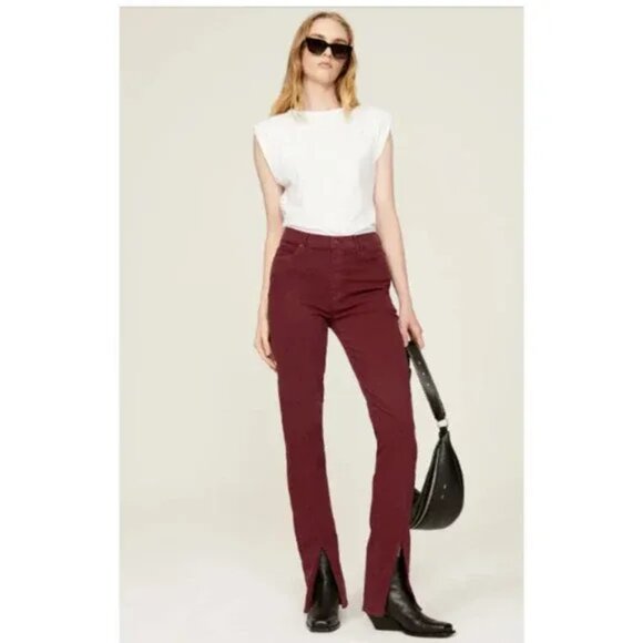 MOTHER Denim - NEW Mother The Rascal Sliced Up Heel Jeans Womens 24 Maroon Chic Designer Casual